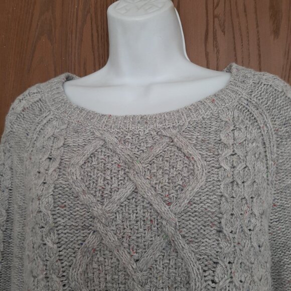 Lands' End Women's Cotton Wool Blend Gray Cable Knit Sweater Medium (10-12) - Picture 2 of 6